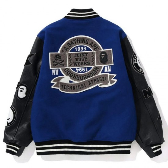 Bape NBHD Blue Varsity Jacket Bape NBHD Blue Varsity Jacket