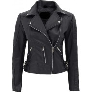 Bari Women's Black Slim Fit Biker Style Real Leather Jacket