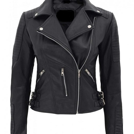 Bari Women's Black Slim Fit Biker Style Real Leather Jacket Bari Women's Black Slim Fit Biker Style Real Leather Jacket