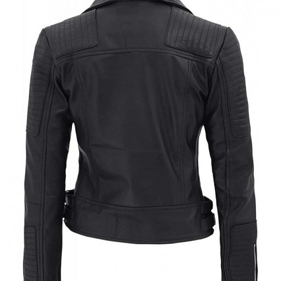 Bari Women's Black Slim Fit Biker Style Real Leather Jacket