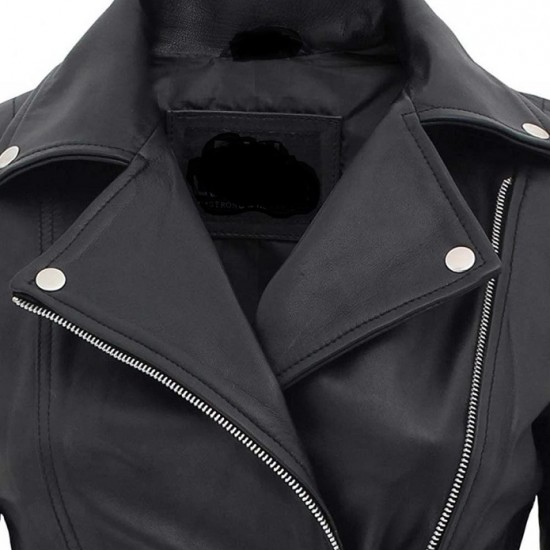 Bari Women's Black Slim Fit Biker Style Real Leather Jacket