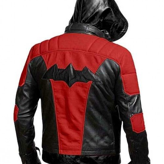 Batman Arkham Knight Black Red Hood Leather Jacket Vest Costume