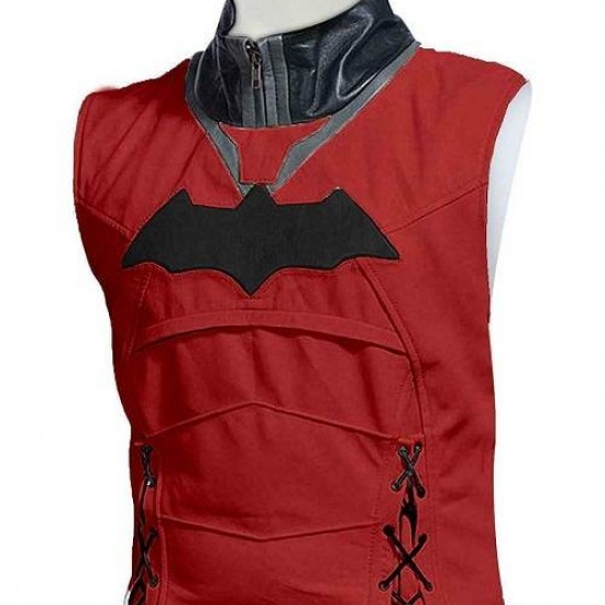 Batman Arkham Knight Black Red Hood Leather Jacket Vest Costume Batman Arkham Knight Black Red Hood Leather Jacket Vest Costume