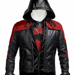 Batman Arkham Knight Black Red Hood Leather Jacket Vest Costume