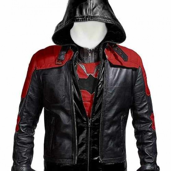 Batman Arkham Knight Black Red Hood Leather Jacket Vest Costume