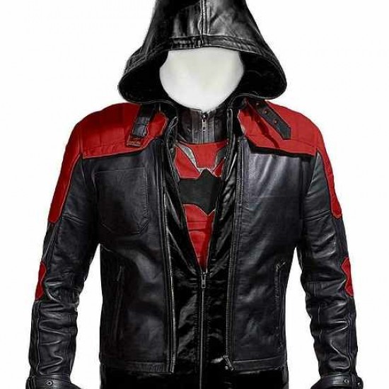 Batman Arkham Knight Black Red Hood Leather Jacket Vest Costume Batman Arkham Knight Black Red Hood Leather Jacket Vest Costume