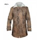 Bane Dark Knight Rises Fur Shearling Pea Coat Men's Distressed Trench Leather Jacket