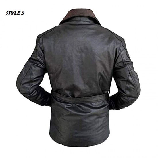 Bane Dark Knight Rises Fur Shearling Pea Coat Men's Distressed Trench Leather Jacket