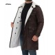 Bane Dark Knight Rises Fur Shearling Pea Coat Men's Distressed Trench Leather Jacket