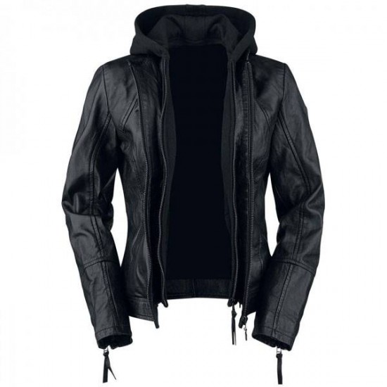 Womens Batwoman Black Leather Jacket With Hood Womens Batwoman Black Leather Jacket With Hood
