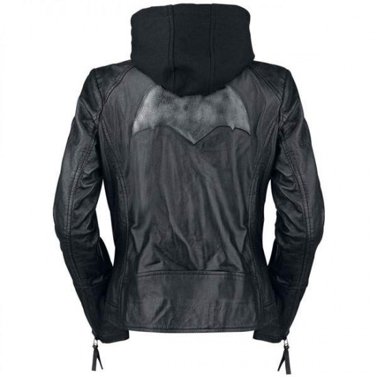Womens Batwoman Black Leather Jacket With Hood Womens Batwoman Black Leather Jacket With Hood