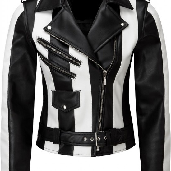 Beetlejuice Striped Gothic Punk Vegan Leather Jacket