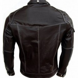 Belted Collar Biker Black Leather Jacket 