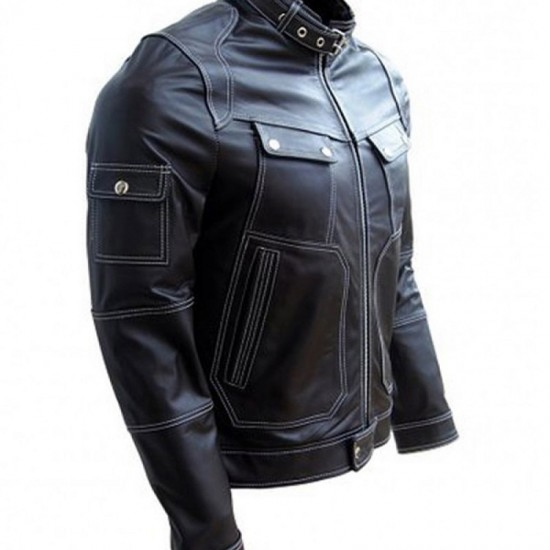 Belted Collar Biker Black Leather Jacket Belted Collar Biker Black Leather Jacket