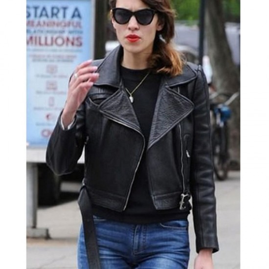 Biker Style Alexa Chung Black Leather Jacket