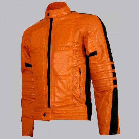 Orange Biker Style Leather Jacket Men Orange Biker Style Leather Jacket Men