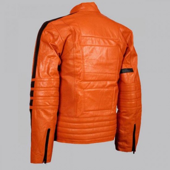 Orange Biker Style Leather Jacket Men Orange Biker Style Leather Jacket Men