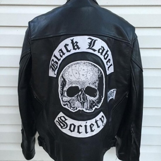 BLS Black Label Society Black Leather Biker Jacket BLS Black Label Society Black Leather Biker Jacket