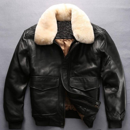 Black Men faux fur leather jacket