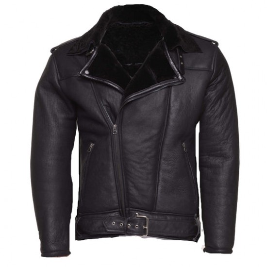 Black on Black Shearling Biker Jacket