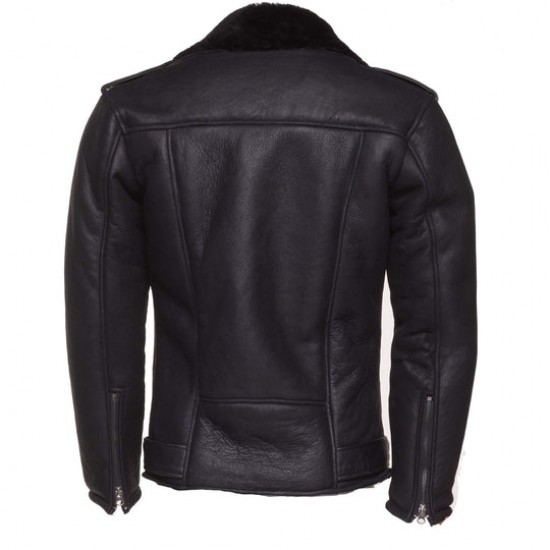 Black on Black Shearling Biker Jacket