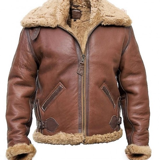 Bomber Brown Fur Collar Real Leather Jacket Shearling Handmade Mens Leather Jacket For Mens
