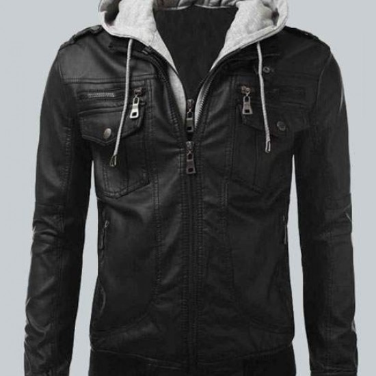 Mens Bomber Slim Fit Black Biker Jacket