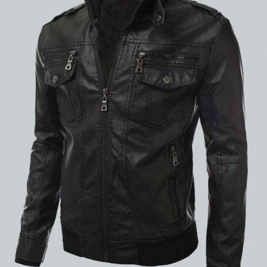Mens Bomber Slim Fit Black Biker Jacket Mens Bomber Slim Fit Black Biker Jacket