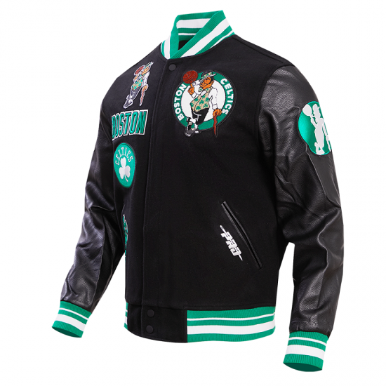 Celtics Retro Boston Clasiic Rib Black Varsity Jacket