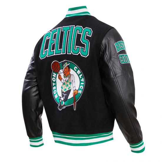 Celtics Retro Boston Clasiic Rib Black Varsity Jacket