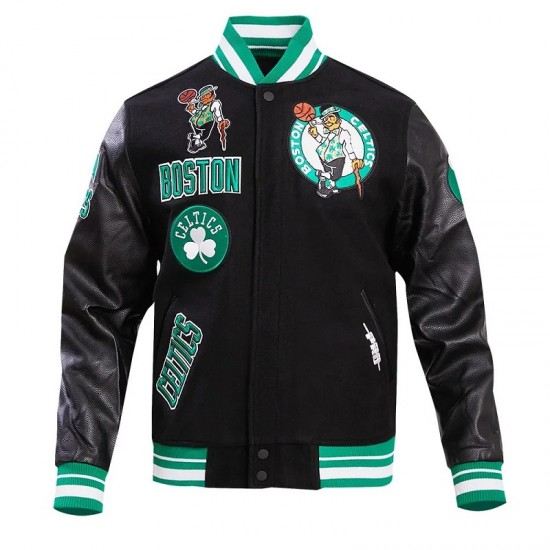 Boston Celtics Retro Classic Rib Black Wool Varsity Jacket Boston Celtics Retro Classic Rib Black Wool Varsity Jacket