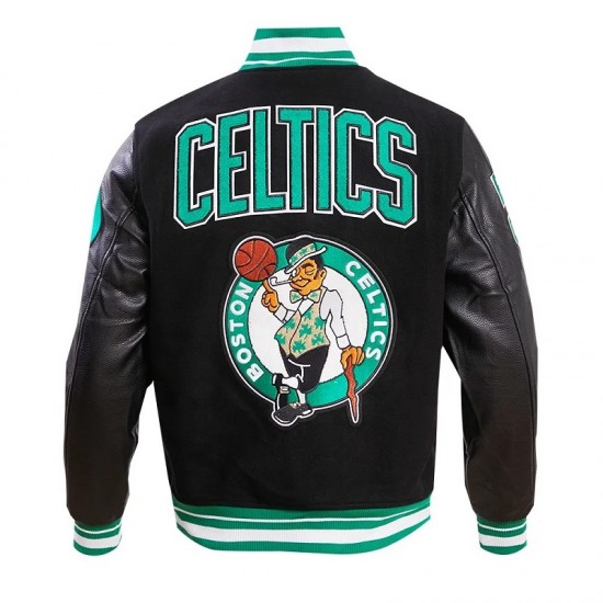 Boston Celtics Retro Classic Rib Black Wool Varsity Jacket Boston Celtics Retro Classic Rib Black Wool Varsity Jacket