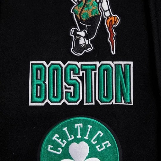 Boston Celtics Retro Classic Rib Black Wool Varsity Jacket Boston Celtics Retro Classic Rib Black Wool Varsity Jacket