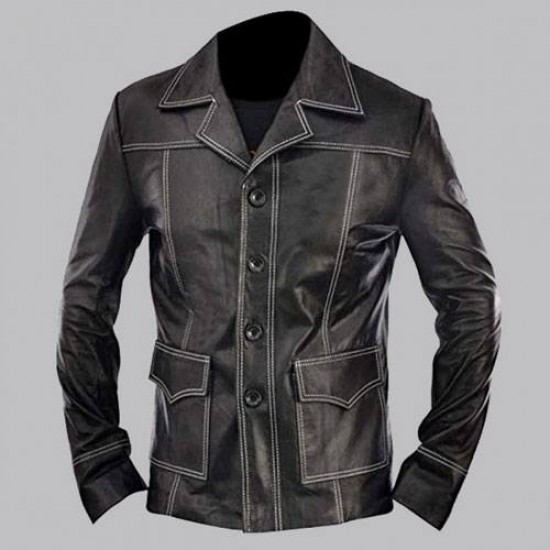 Black Fight Club Brad Pitt Inspired Leather Jacket Black Fight Club Brad Pitt Inspired Leather Jacket