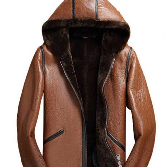 Brown Aircraft Shearling RAF B3 Bomber Shearling Hooded Jacket