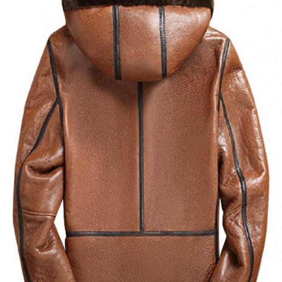 Brown Aircraft Shearling RAF B3 Bomber Shearling Hooded Jacket