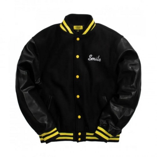 Chinatown Market Smile Black Varsity Jacket Chinatown Market Smile Black Varsity Jacket