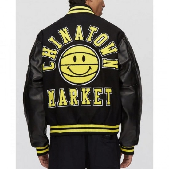 Chinatown Market Smile Black Varsity Jacket Chinatown Market Smile Black Varsity Jacket