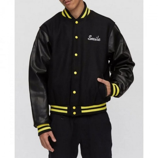 Chinatown Market Smile Black Varsity Jacket Chinatown Market Smile Black Varsity Jacket