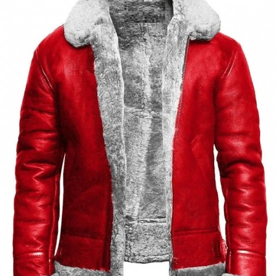 Red A2 Bomber Aviator With Real Fur Collar Christmas Holiday Genuine Leather Jacket Red A2 Bomber Aviator With Real Fur Collar Christmas Holiday Genuine Leather Jacket