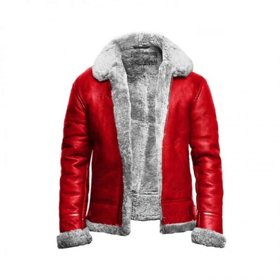 Red A2 Bomber Aviator With Real Fur Collar Christmas Holiday Genuine Leather Jacket Red A2 Bomber Aviator With Real Fur Collar Christmas Holiday Genuine Leather Jacket