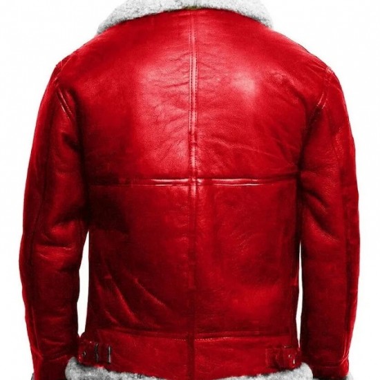Red A2 Bomber Aviator With Real Fur Collar Christmas Holiday Genuine Leather Jacket Red A2 Bomber Aviator With Real Fur Collar Christmas Holiday Genuine Leather Jacket