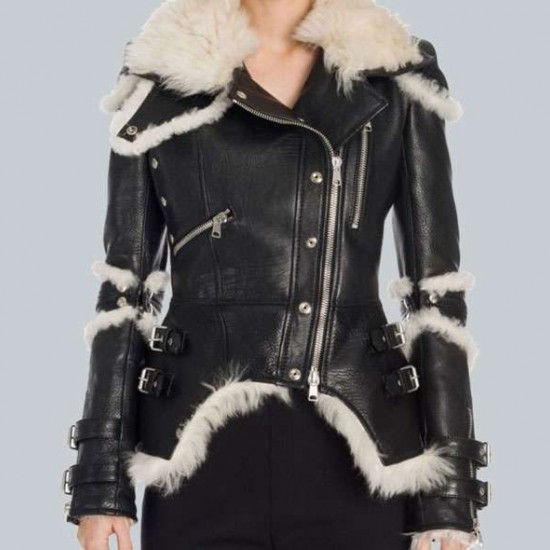 Black Leather Shearling Classic Biker Jacket