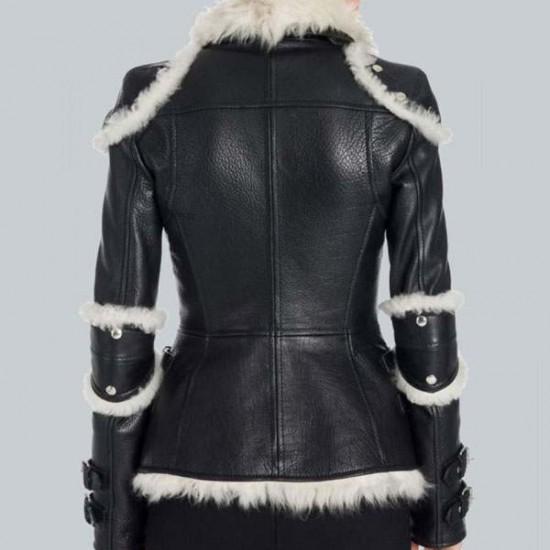 Black Leather Shearling Classic Biker Jacket