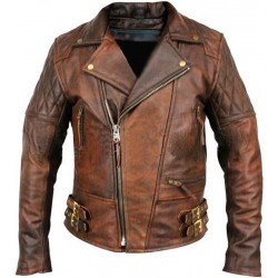 Classic Diamond Motorcycle Distressed Vintage Leather Jacket