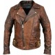 Classic Diamond Motorcycle Distressed Vintage Leather Jacket