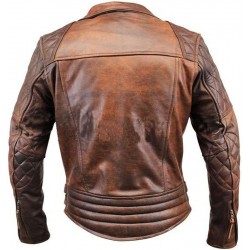 Classic Diamond Motorcycle Distressed Vintage Leather Jacket