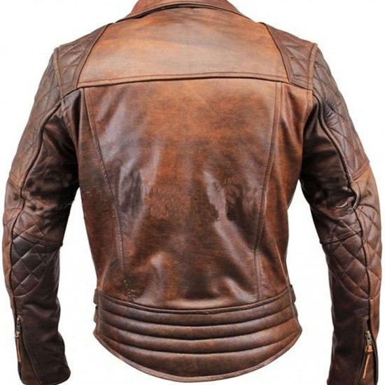 Classic Diamond Motorcycle Distressed Vintage Leather Jacket