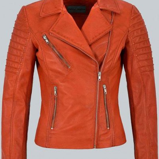 Mila Kunis Women Classic Orange Leather Jacket Mila Kunis Women Classic Orange Leather Jacket