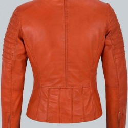 Mila Kunis Women Classic Orange Leather Jacket